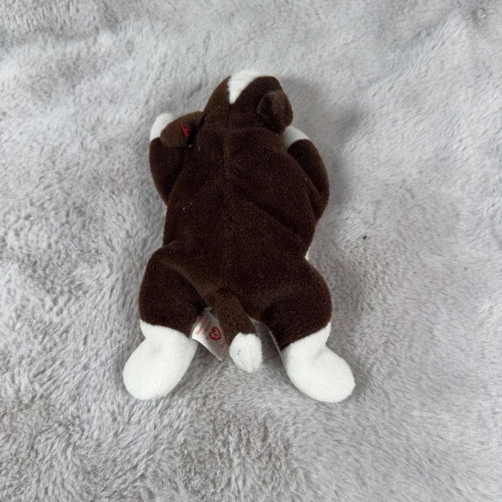 Ty‎ Beanie Baby Bruno the Bull Terrier Dog Brown White Plush Vintage 1997
